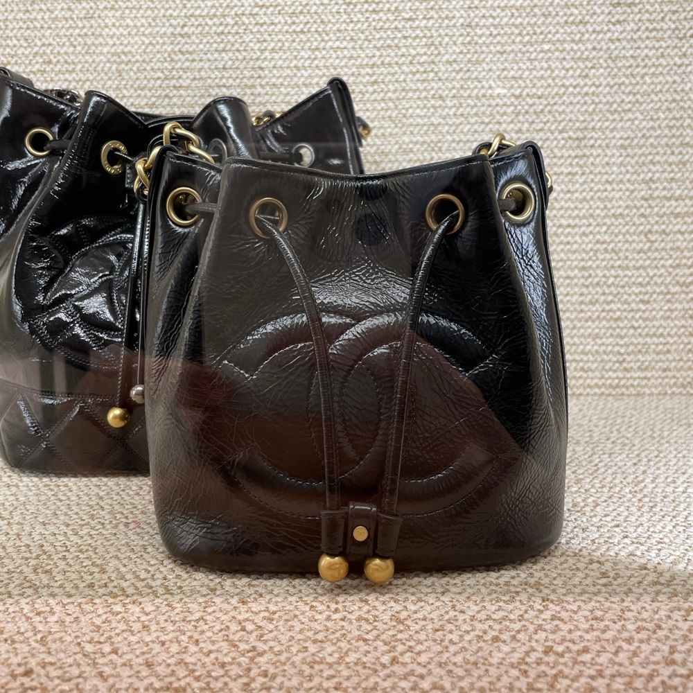 Chanel Black Lambskin Drawstring Bucket Bag